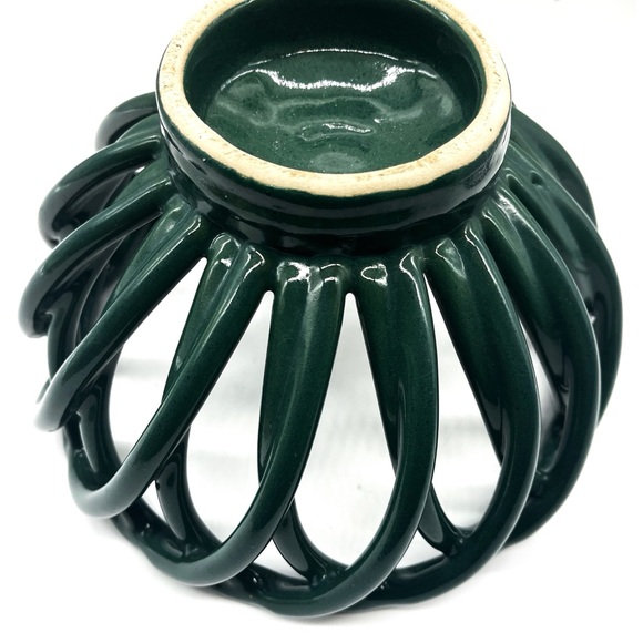 Vintage Ceramic Woven Bread Or Fruit Dark Green Basket - Picture 4 of 4